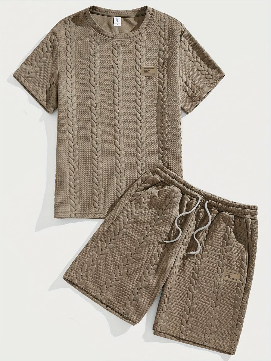 Camiseta de manga curta e shorts com cordão - Marrom, Conjunto de verão