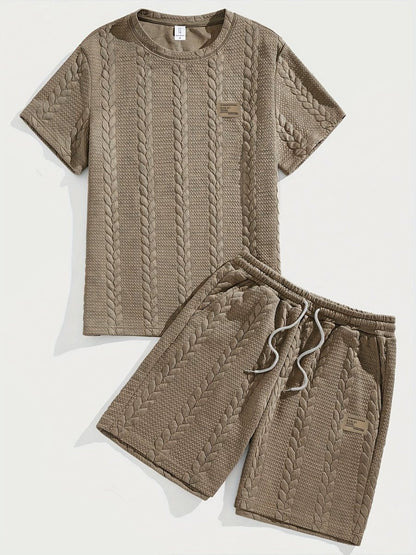 Camiseta de manga curta e shorts com cordão - Marrom, Conjunto de verão